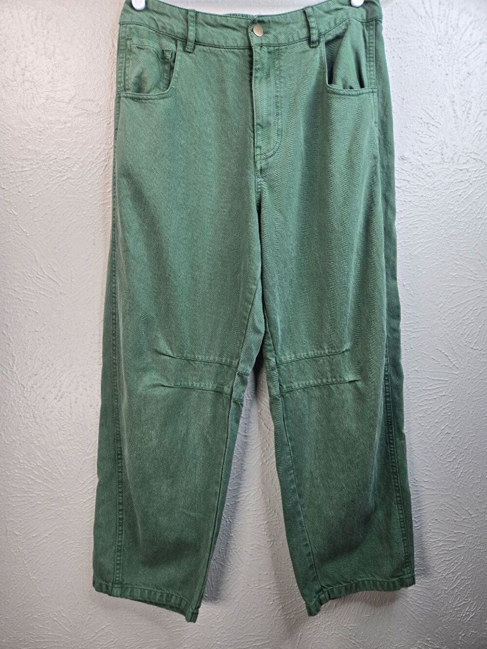 Barrel Crop Pant Faded Green Baggy Tapered High Rise Stretch Waist Grunge Skater